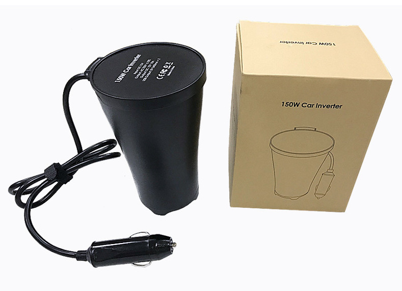 US Socket Cup type 150W Car Power Inverter DC 12V to 110V AC Car Inverter Cup Holder USB Charger