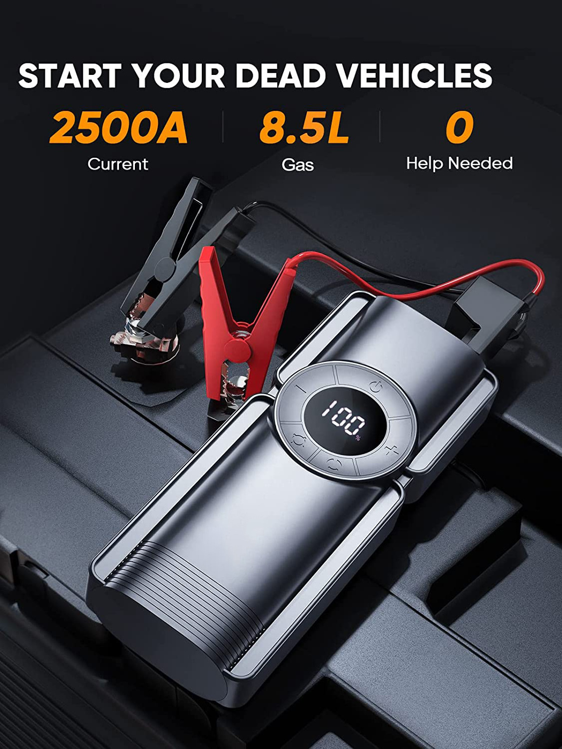 jump starter box Air Compressor Pump 2500A power bank charger & Air Pump USB Ports 20000 mAh start 8.5L gas engine