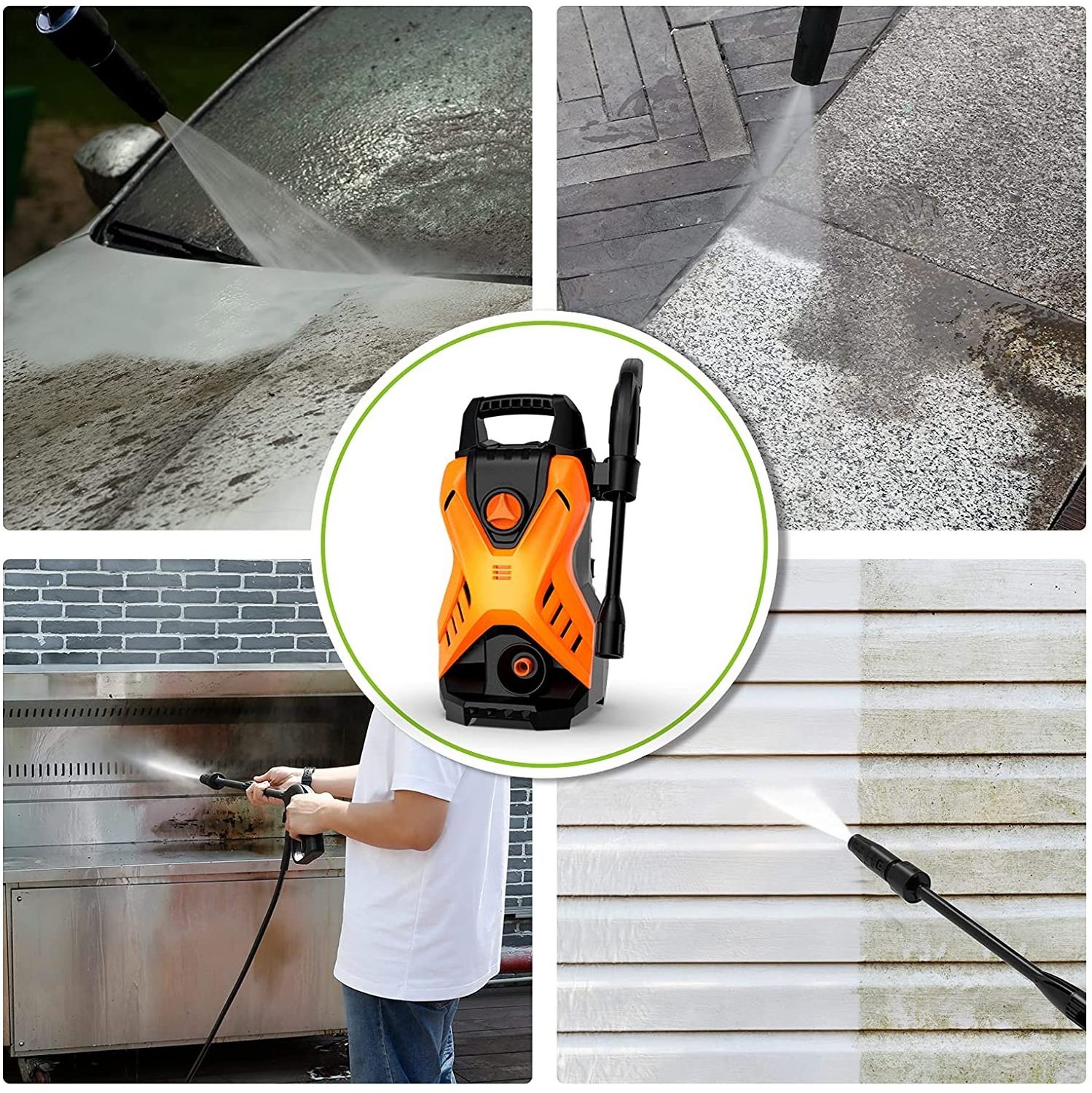 Portable high-pressure car washer, 1750 PSI electric washing machine with adjustable spray nozzle foam cannon