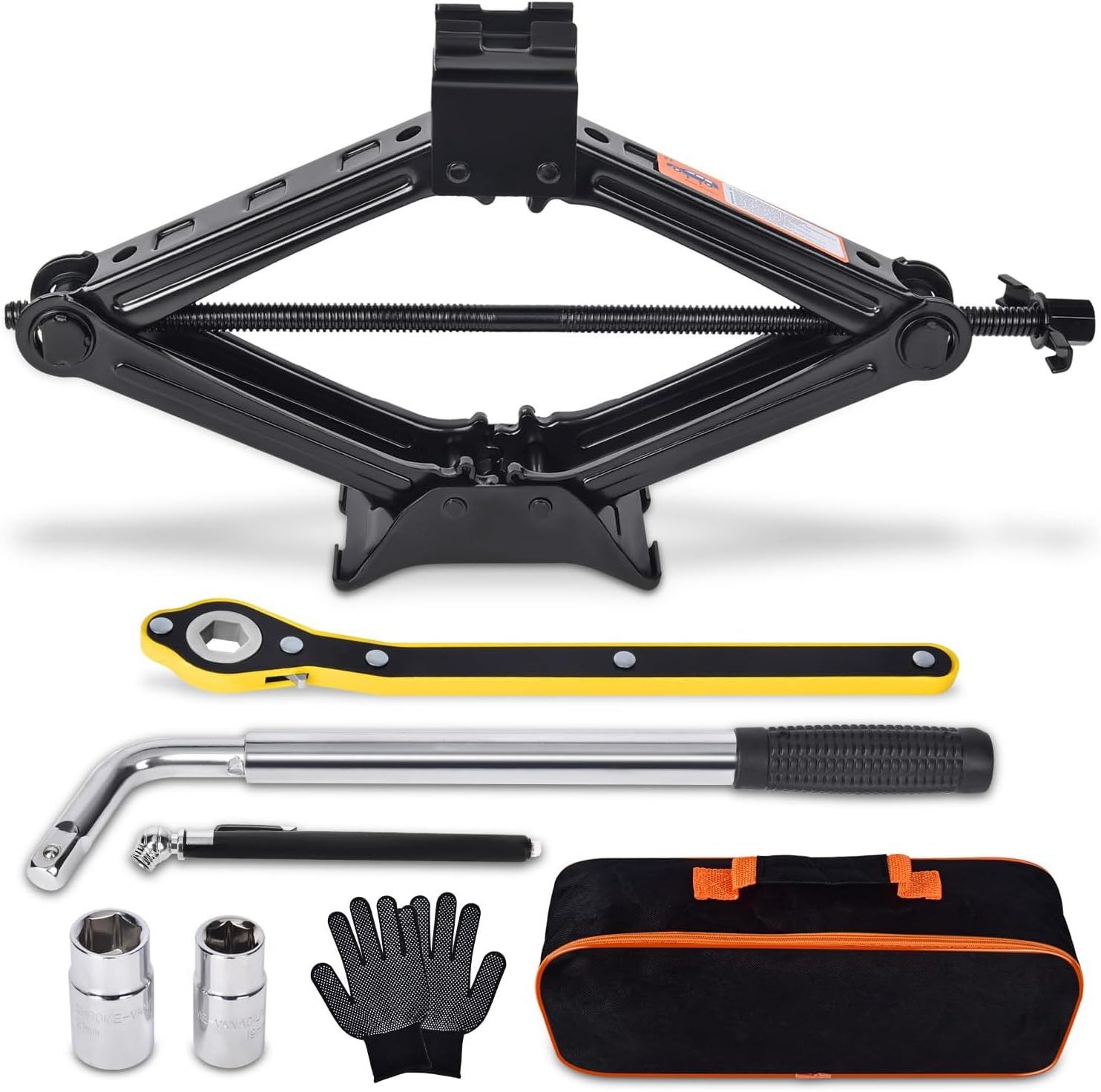 Car Jack Kit Scissor Jack for Car 2 Ton (4409 lbs) Tire Jack Tool Kit Universal Car Emergency Kit with Lug Wrench