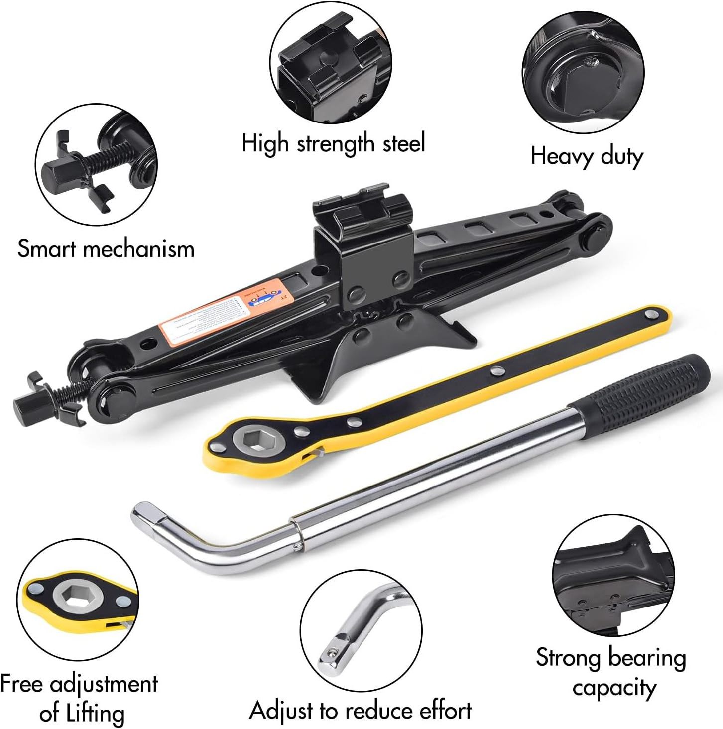 Car Jack Kit Scissor Jack for Car 2 Ton (4409 lbs) Tire Jack Tool Kit Universal Car Emergency Kit with Lug Wrench