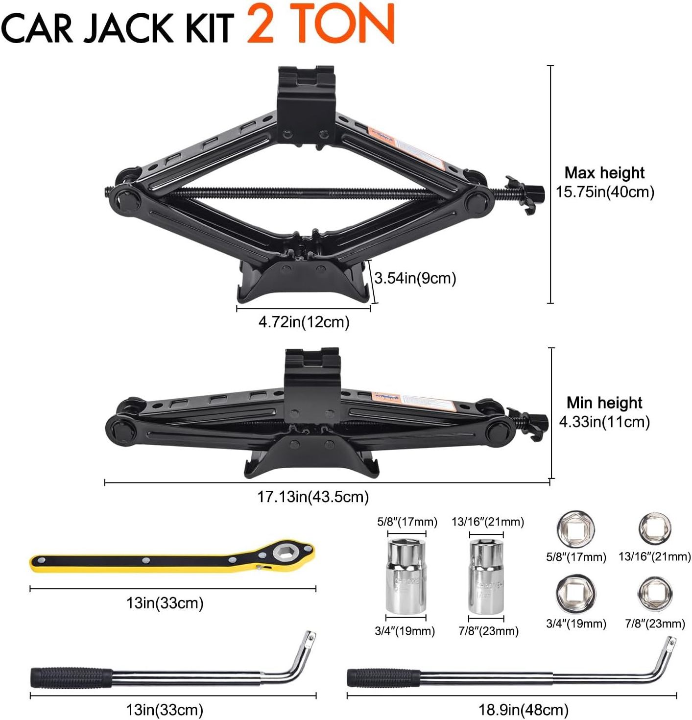 Car Jack Kit Scissor Jack for Car 2 Ton (4409 lbs) Tire Jack Tool Kit Universal Car Emergency Kit with Lug Wrench