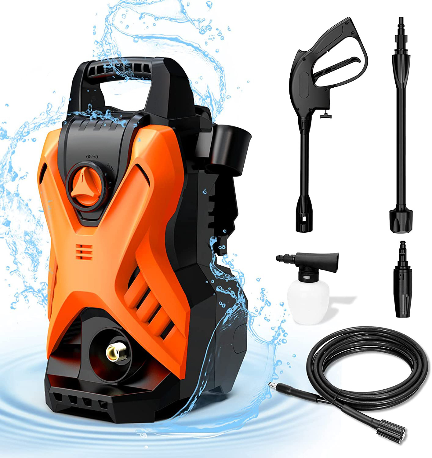 Portable high-pressure car washer, 1750 PSI electric washing machine with adjustable spray nozzle foam cannon