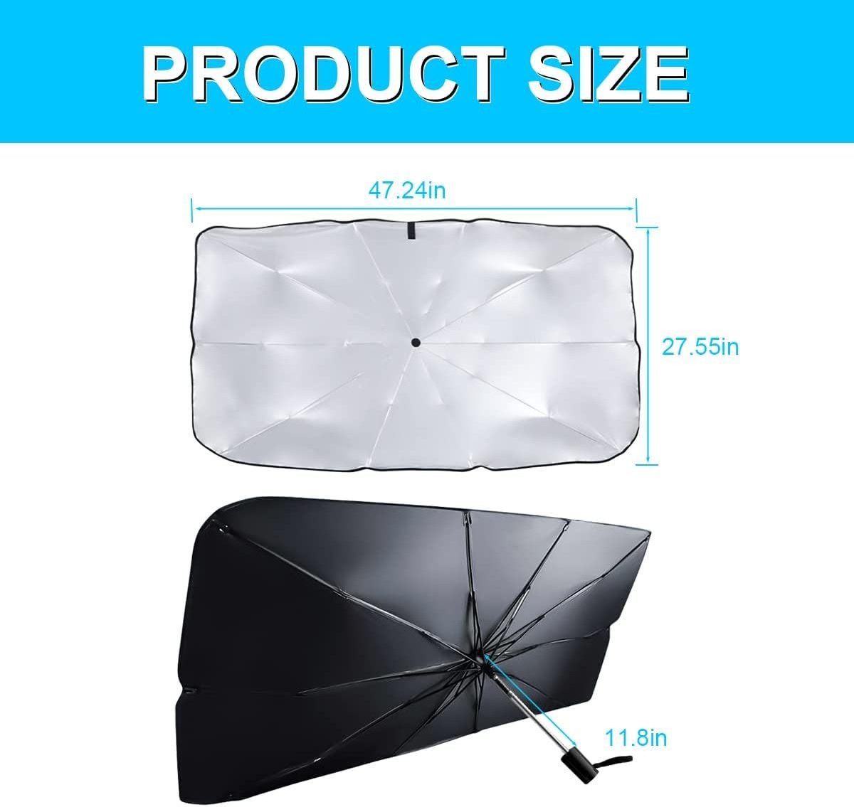 Car Windshield Umbrella, Foldable Front Sunshades Umbrella to Block UV Rays, 360 Rotation Bendable Handle Sun Visor Protect