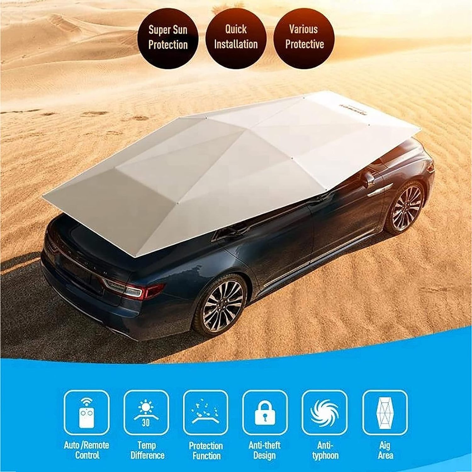 4.2m Car Tent, Fully Automatic Movable Carport Folded Portable Automobile Protection Car Umbrella Sunproof Car Canopy Cover