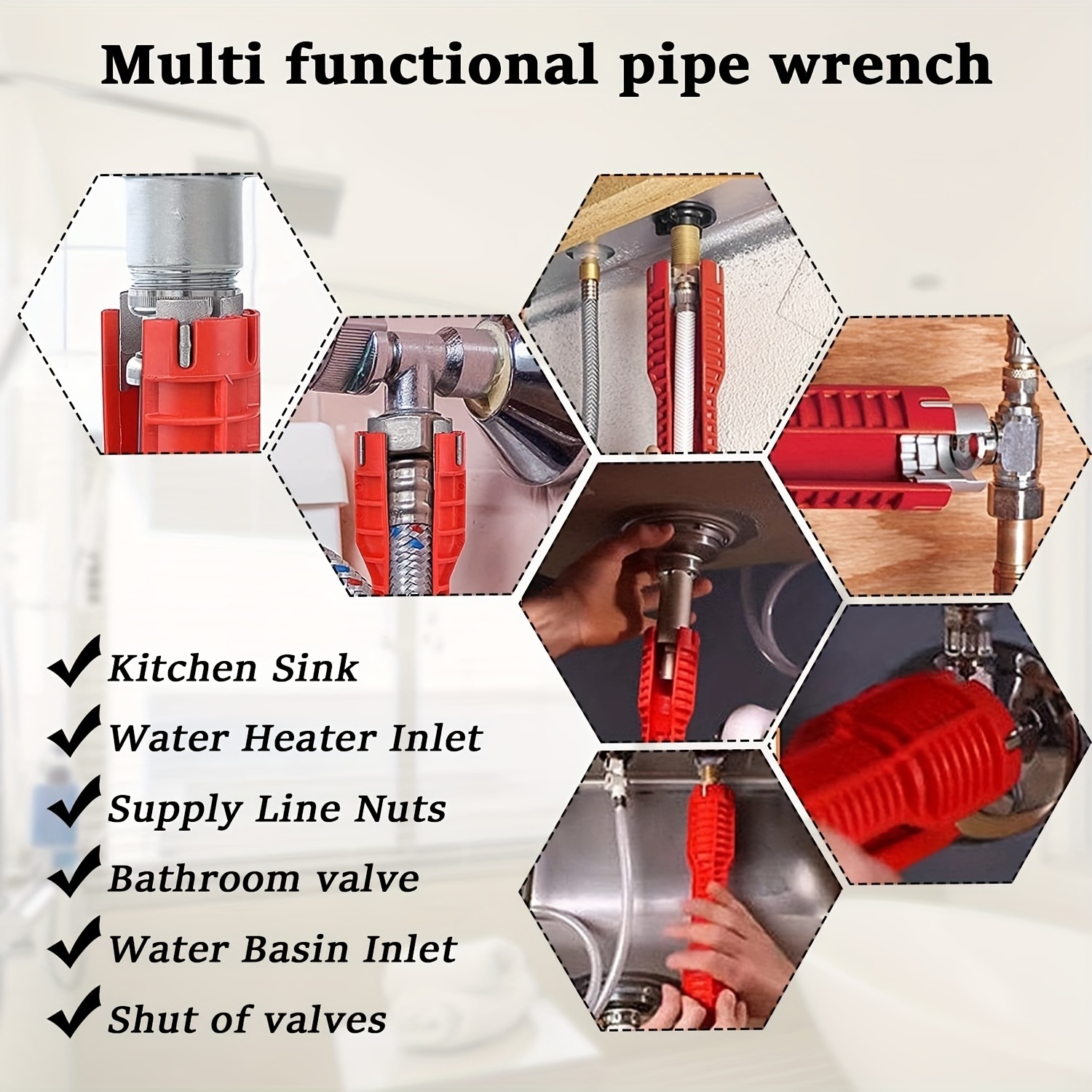 8 in 1 Robust Multi-Use Faucet,Sink Wrench - Easy Installation, Portable,Ideal for RV & Home Plumbing