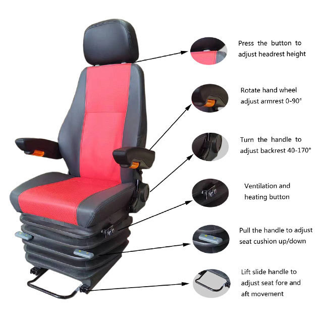 Bus/Train/Heavy Truck/Car Driver Seat Height Adjustment S802 Air Suspension Driver Operator Captain Seats With Lumbar