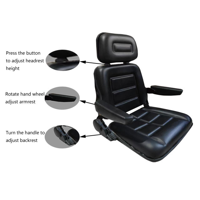 Waterproof PVC cover Tractor seat Forklift Seat with Adjustable Backrest Headrest Armrest