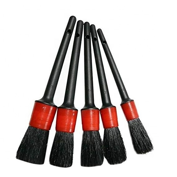 Car Cleaning Tool 5pcs Natural Boar Hair Car Detailing Brushes Set For Car Interior Gap Rims Dashboard Wheel Air Vent Trim