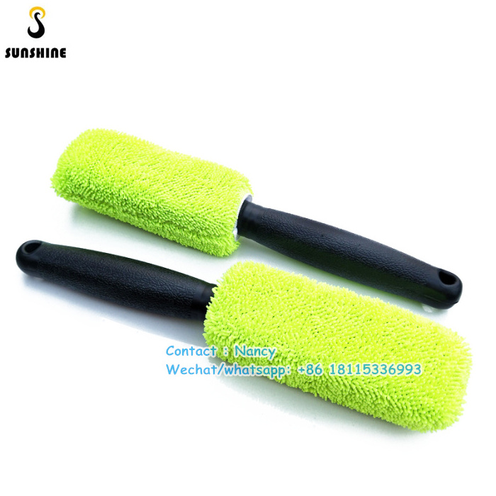 Microfiber Wheel and Rim Wand Brush Long Handle Tire Brush Car Cleaner Wheel Hub Brush Grey Green Colour