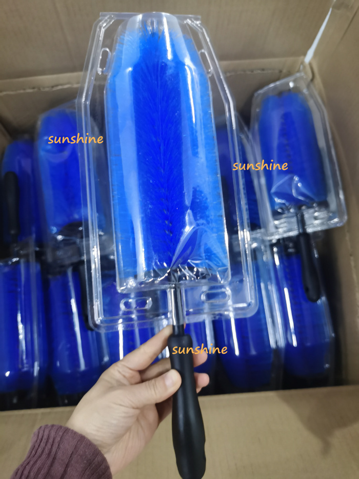 Blue Colour  Automotive Soft Bristle Detailing Brush  Car wheel  cleaning brush with long Handle use for Tire/Rim/Vehicle