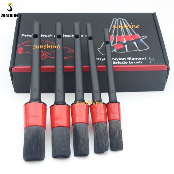 Car Cleaning Tool 5pcs Natural Boar Hair Car Detailing Brushes Set For Car Interior Gap Rims Dashboard Wheel Air Vent Trim