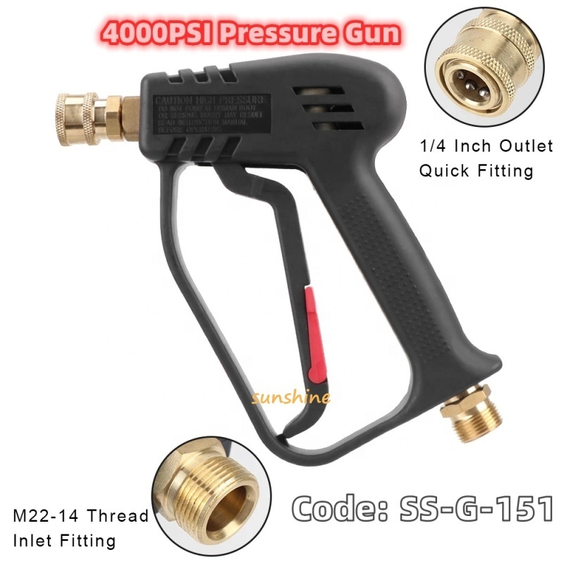 SS Pressure Water Gun High Pressure Washer 250bar 4000psi Car Washing Cleaning Spray Gun with 5 Quick Nozzles Kit M22 Male Inlet