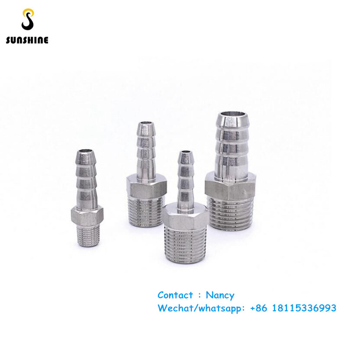 BSP Male Thread 304 Stainless Steel Pipe Fitting x Barb Hose Tail Reducer Pagoda Joint Coupling Connector