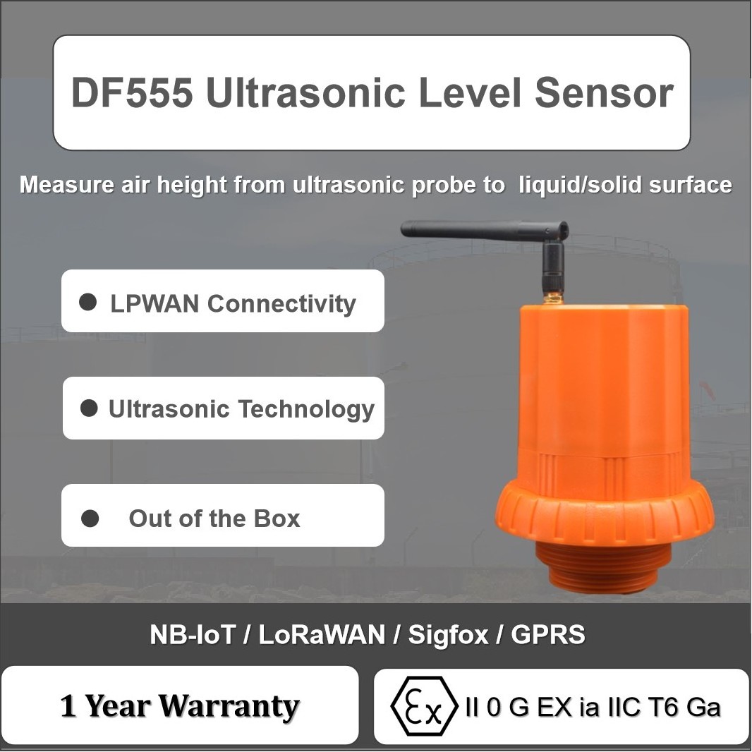 Explosion Proof High Sensitivity Ultrasonic Distance Sensor Contactless Water Fuel Tank Level Wireless Sensor DF555 ATEX GPS