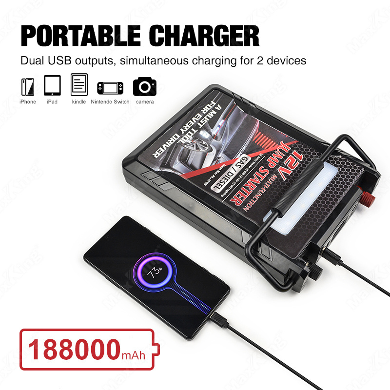 188000mAh multifunction car jump starter 12V smart power bank car emergency tools apply to 8.0L engine