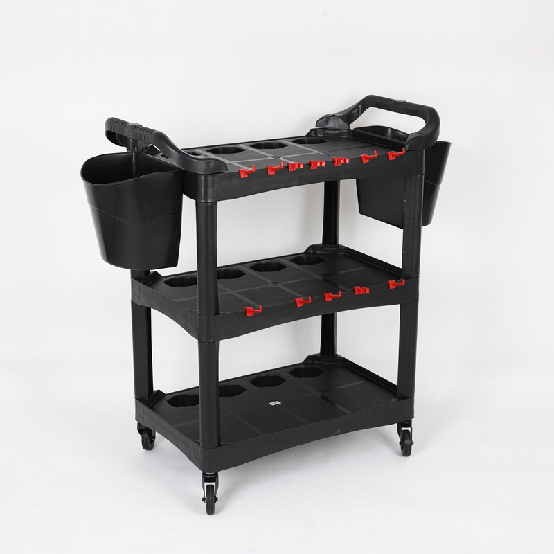 3 Tier Utility Cart for Car Detailing - Rolling Cart Organizer with 8 Spray Bottle/Drink Holders, Locking Wheels