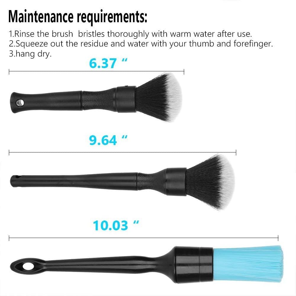 3Pcs Car Detailing Brush Set Soft Boar Hair No Scratch Microfiber Detailing Brush Kit for Cleaning Dashboard, Air Vents, Emblems