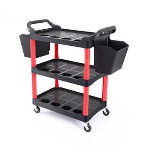 3 Tier Utility Cart for Car Detailing - Rolling Cart Organizer with 8 Spray Bottle/Drink Holders, Locking Wheels