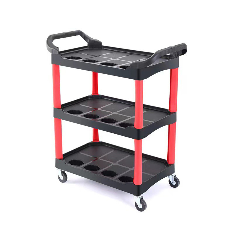 3 Tier Utility Cart for Car Detailing - Rolling Cart Organizer with 8 Spray Bottle/Drink Holders, Locking Wheels