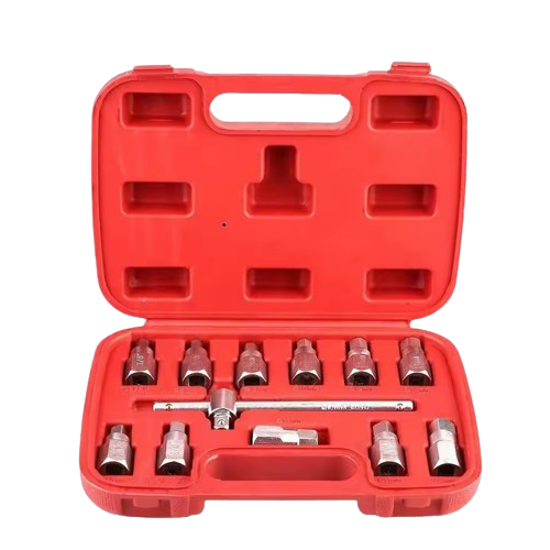 12pcs Drain Plug Socket Set Oil Drain Sump Plug Key Socket Set Removal Tool Oil Sump Spanner Engines Axles Gear Box Car Repair