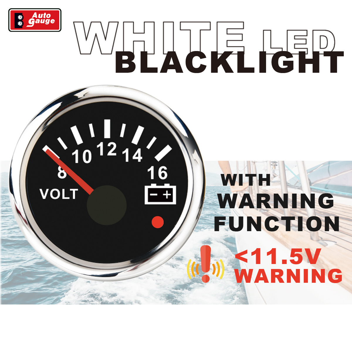 52mm 2inch Electrical Auto Gauge Needle Warning Light Black Faceplate Volt Gauge 12V for Marine Heavy Truck Bus Car Generator