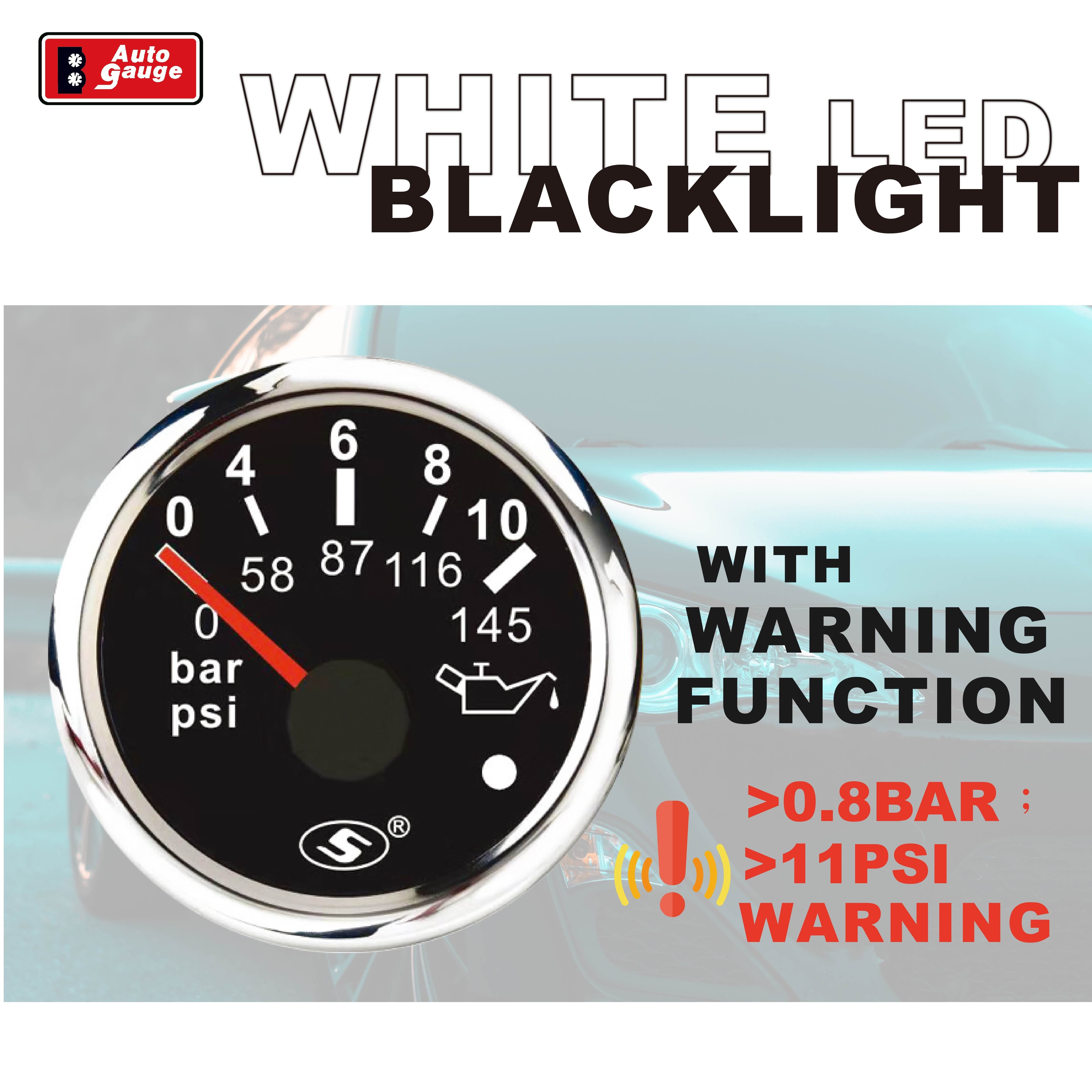 52mm 2inch Electrical AutoGauge Needle Warning Light Black Oil Pressure Gauge 10 BAR for Truck Bus Car