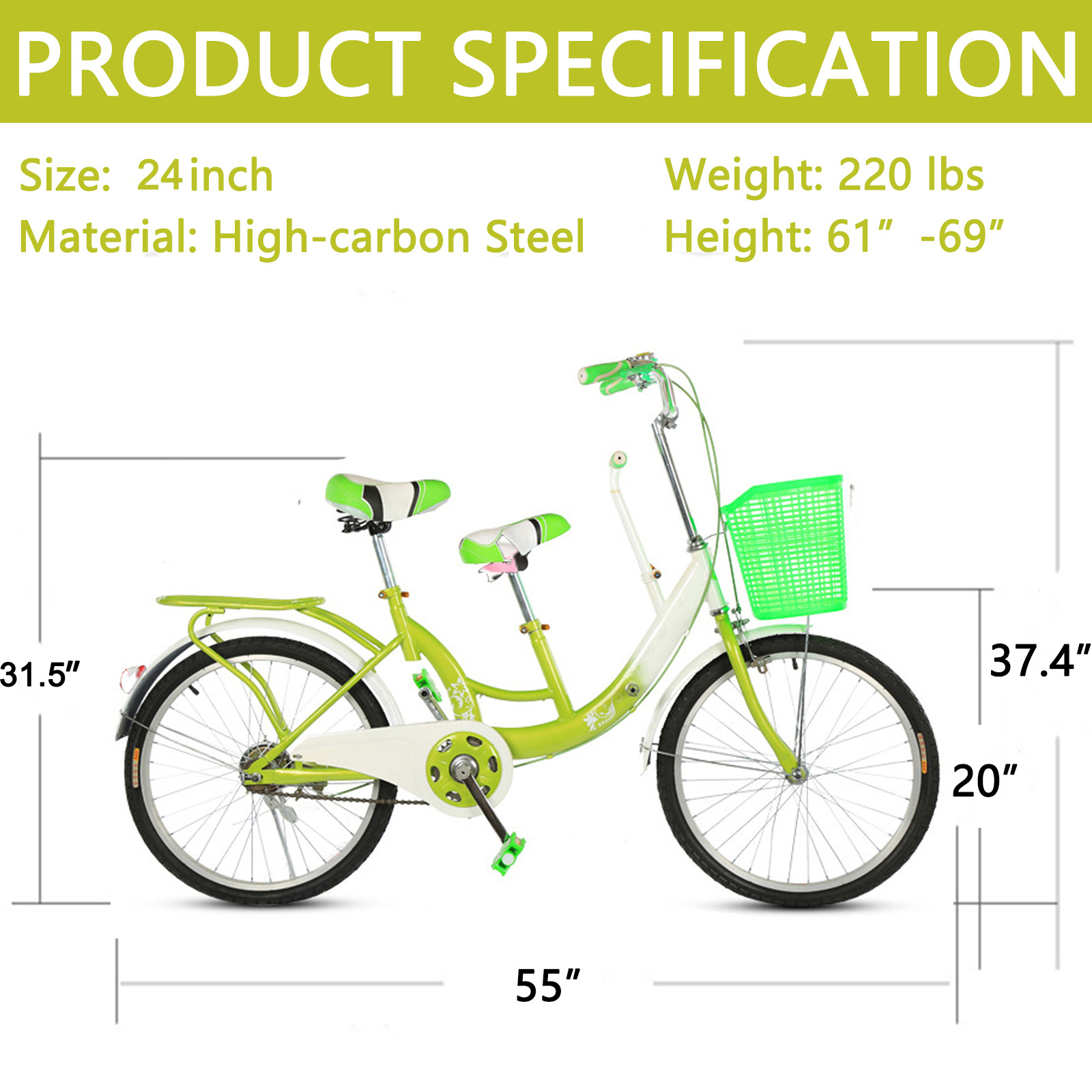 Factory Cheap Price Popular Cruiser Tandem Bike 22/24 inch Double Seat Single Speed Mother and Child Bicycle BikeTandem