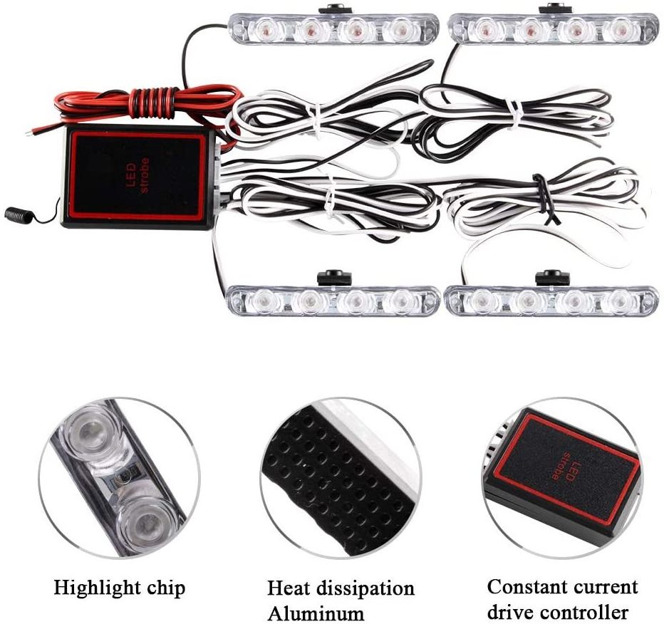 12V Emergency Strobe Warning Grille Lights Caution Flash Lights For Car Truck DRL Ambulance Lights Remote Control  Wireless