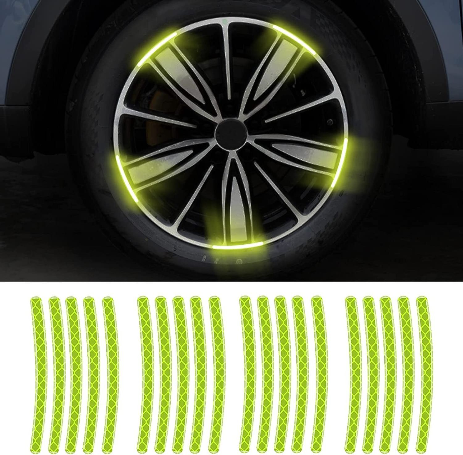 20pcs Car Wheel Hub Sticker High Reflective Stripe Tape For Car Motorcycle Night Driving Safety Luminous Universal Stickers