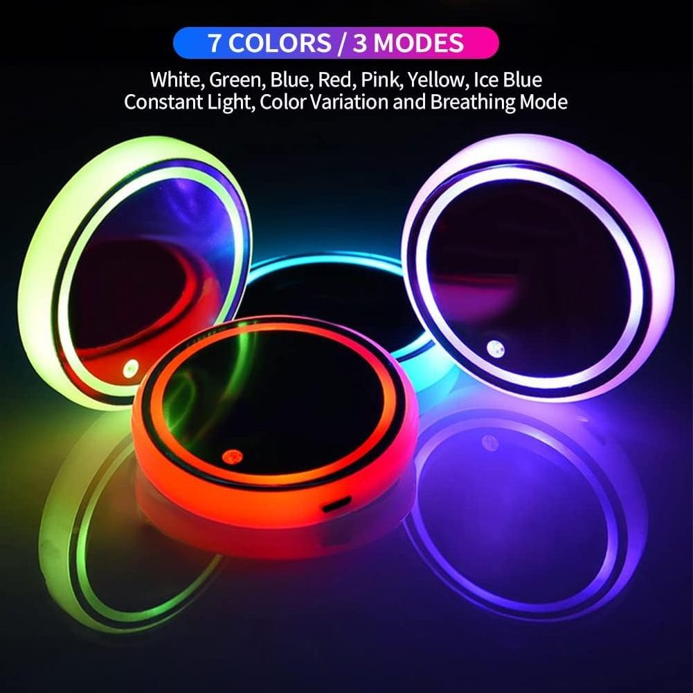 LED Cup Holder Lights 2pcs LED Car Coasters Cup Pad  USB Charging Mat for Drink Interior Decoration Atmosphere Light