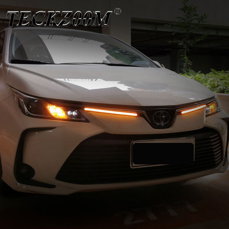 TECKZOOM White Amber Car LED Flexible Headlight Strip Sequential Flowing Daytime Running LED DRL Lights for car