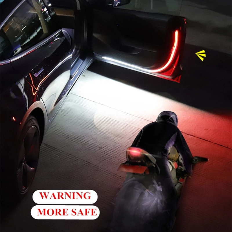 Car Interior Door Welcome Light LED Safety Warning Strobe Signal Lamp Strip 120cm Waterproof 12V Auto Decorative Ambient Lights