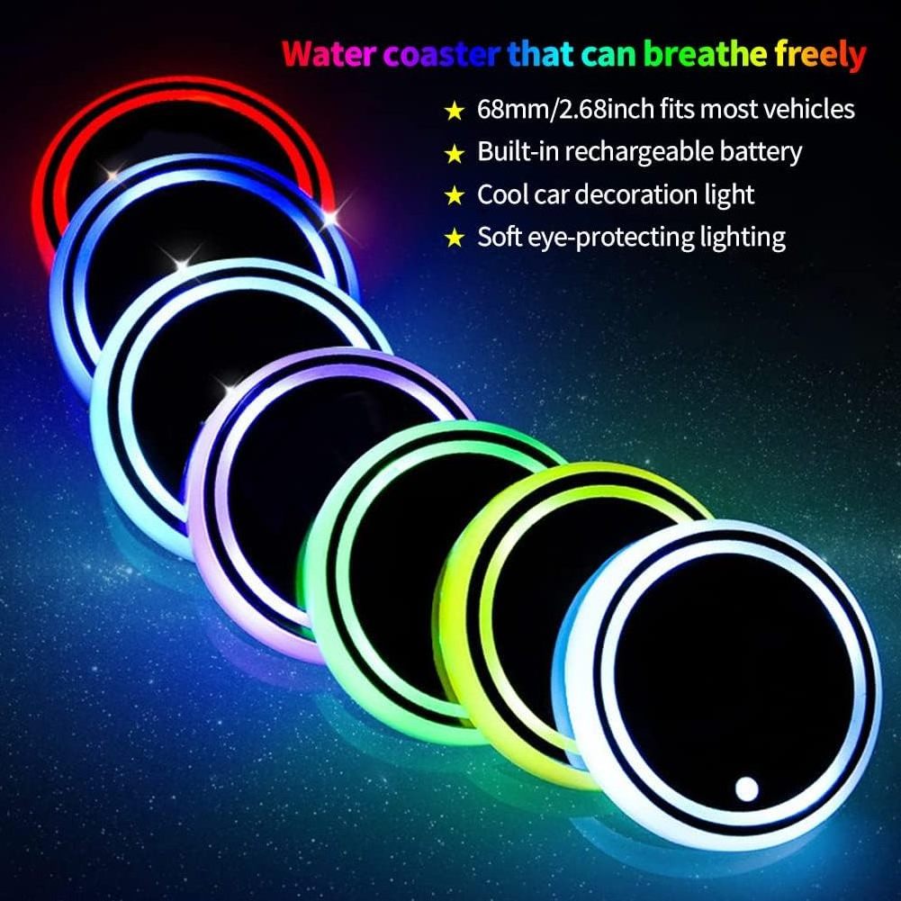 LED Cup Holder Lights 2pcs LED Car Coasters Cup Pad  USB Charging Mat for Drink Interior Decoration Atmosphere Light