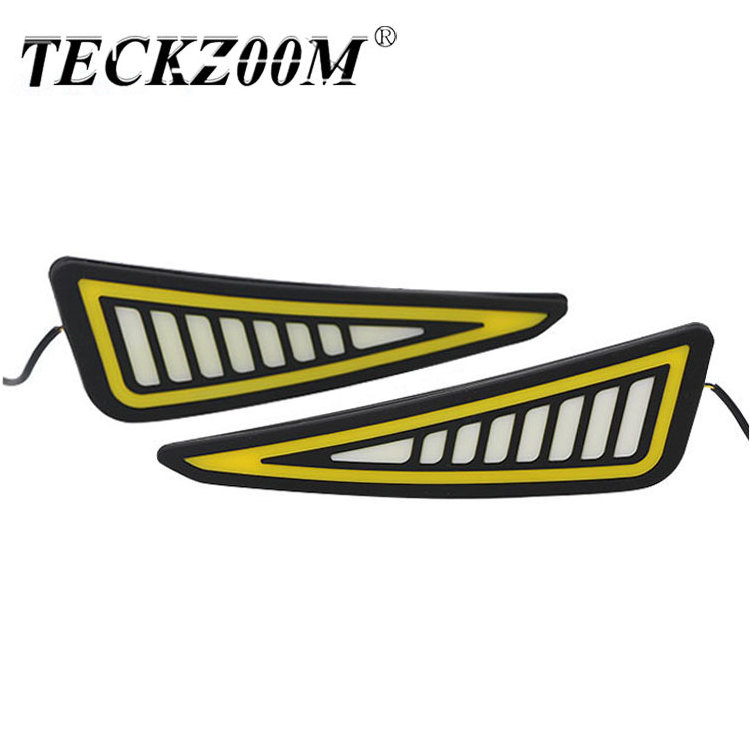 TECKZOOM New Car Accessories Cob LED Drl Daytime Running Light Triangle Cob LED Switchback DRL White Amber Turn Signal Strip