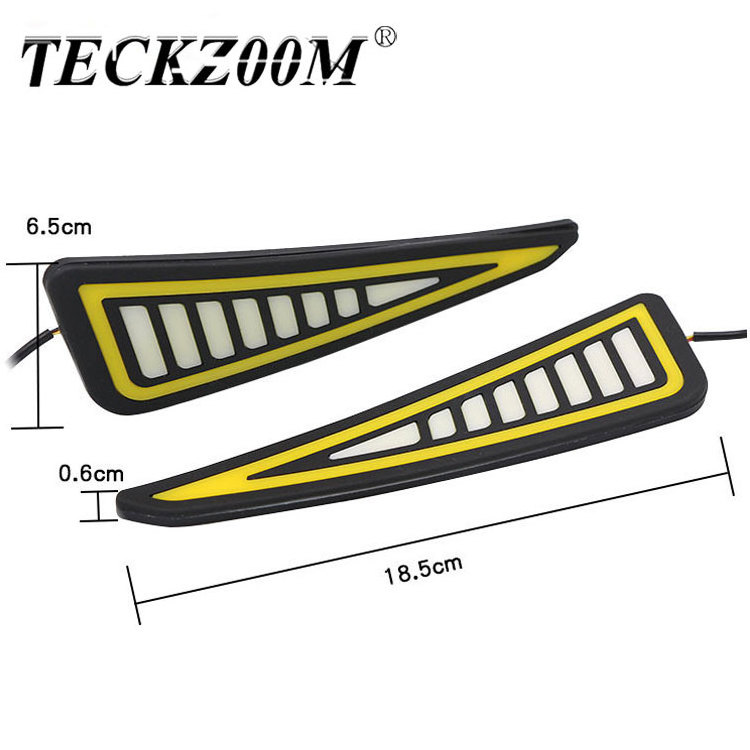 TECKZOOM New Car Accessories Cob LED Drl Daytime Running Light Triangle Cob LED Switchback DRL White Amber Turn Signal Strip