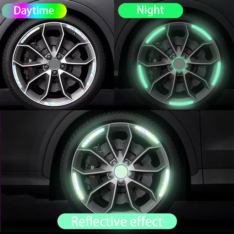 20pcs Glow in the Dark Reflective Wheel Sticker for Car Bike Motorcycle Rim Stripes Night Safety Decoration Stripe