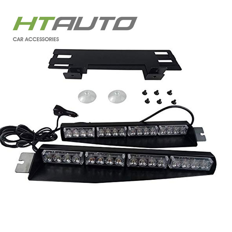 HTAUTO 12V 32W 16LED Sun Truck Strobe Flashing Emergency Vehicle Visor Light Bars for Sucker Dashboard Interior Windshield