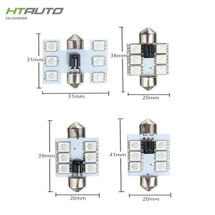 HTAUTO 5050 6SMD RGB Car Reading Wedge Light Lamp 16 Colors LED Bulb With Remote Controller