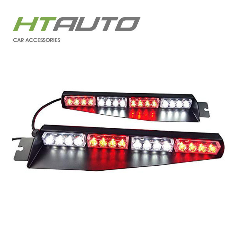 HTAUTO 12V 32W 16LED Sun Truck Strobe Flashing Emergency Vehicle Visor Light Bars for Sucker Dashboard Interior Windshield