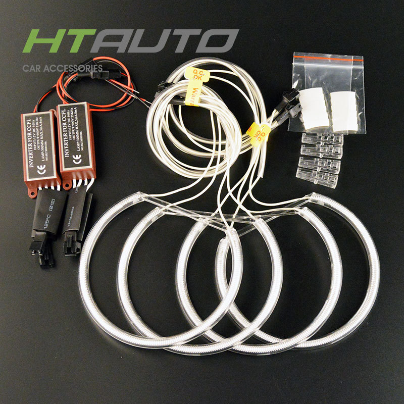 HTAUTO 90mm CCFL Angel Eyes Halo Ring for Car Headlight HID Projector Shroud