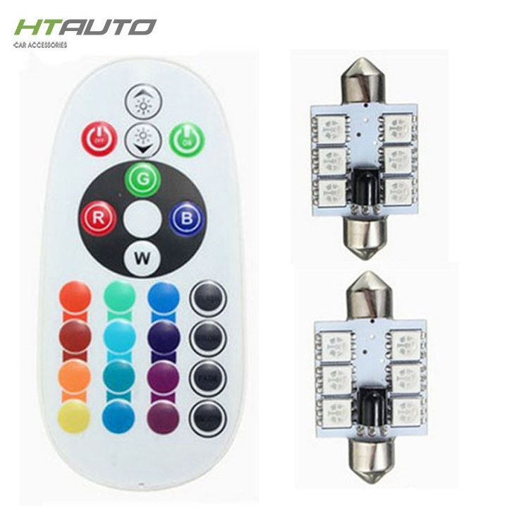 HTAUTO 5050 6SMD RGB Car Reading Wedge Light Lamp 16 Colors LED Bulb With Remote Controller