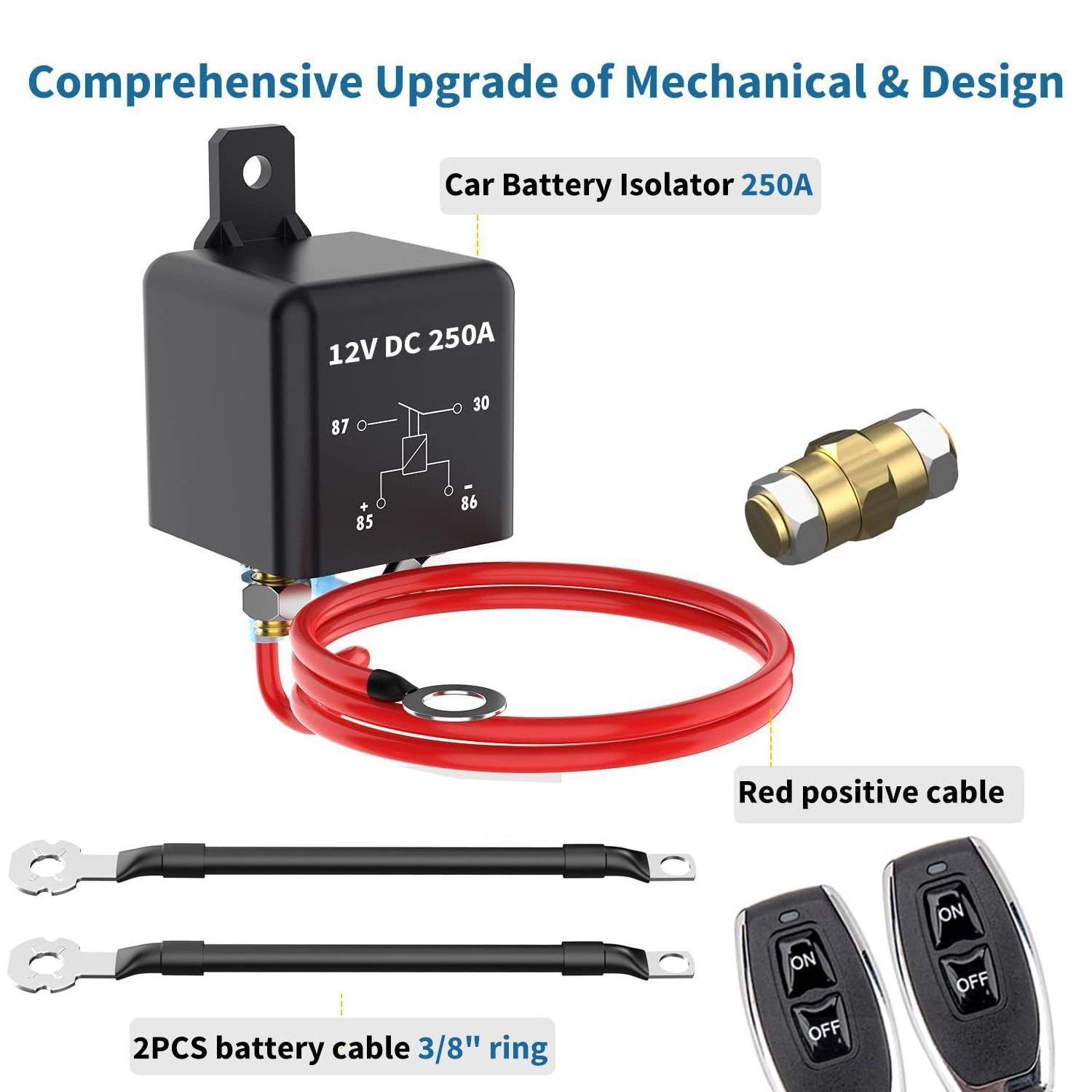 Remote Battery Disconnect Switch Side Post,250A DC 12V Negative Battery Disconnect Switch for Car RV Truck Vehicle