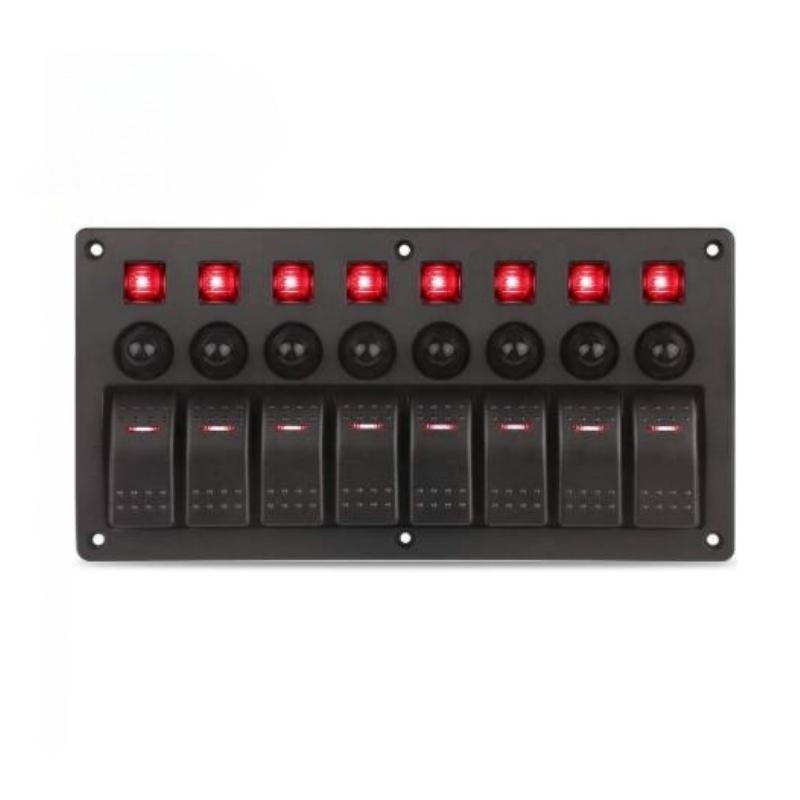 12V Marine ON/Off  IP66 Waterproof Circuit Breaker 8 Gang Car Red Toggle Rocker Switch Panel