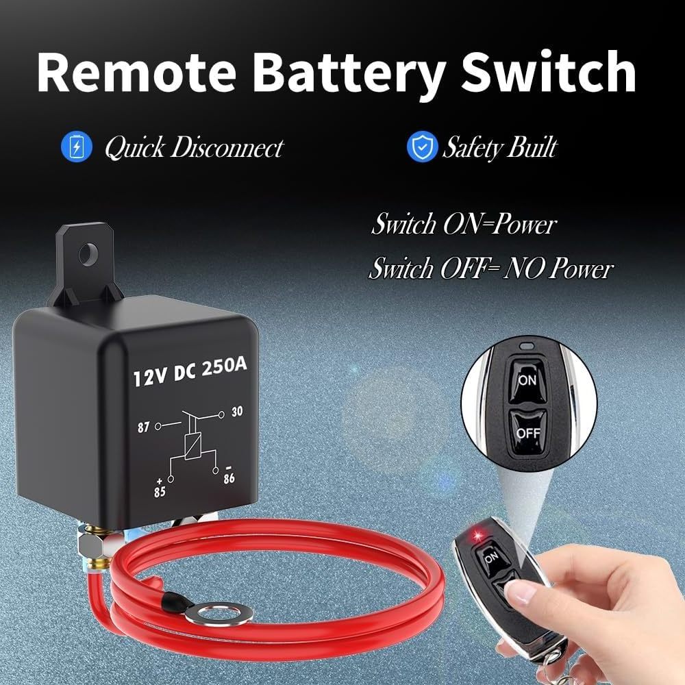 Remote Battery Disconnect Switch Side Post,250A DC 12V Negative Battery Disconnect Switch for Car RV Truck Vehicle