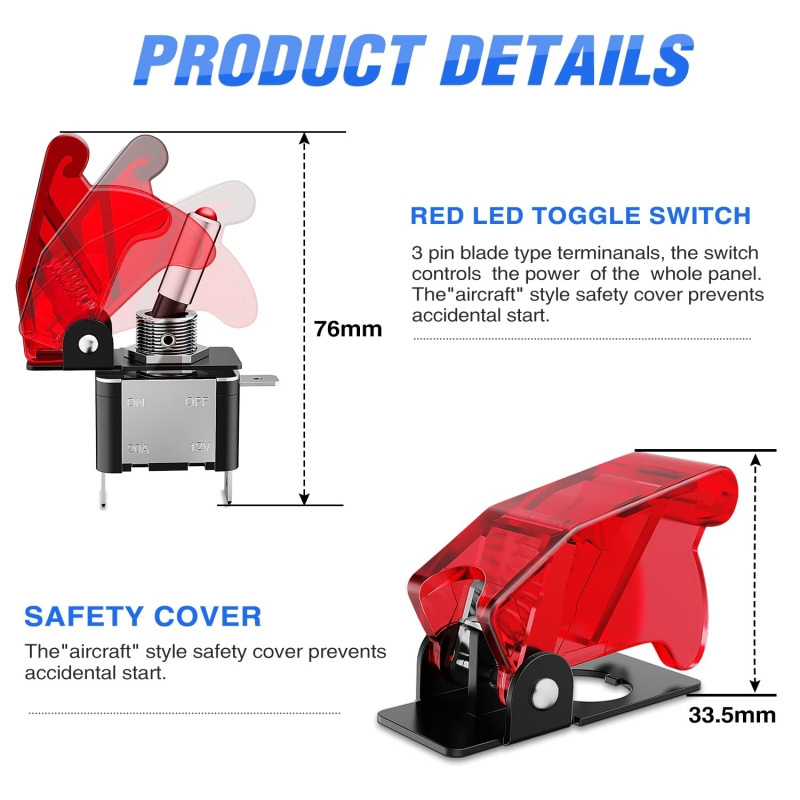 12V 2 in 1 Car Engine Start Push Button & LED Toggle Racing Car Red Ignition Toggle Switch Panel