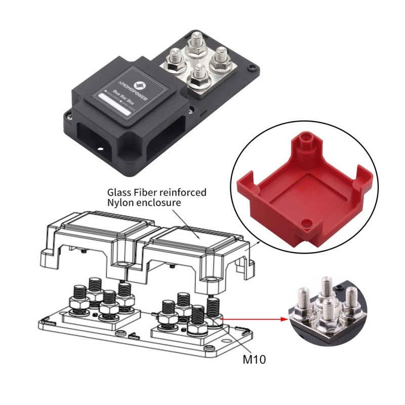 Bus Bar Box 12V- 48V DC 400 Amp Copper Heavy-Duty Module 8 x 3/8