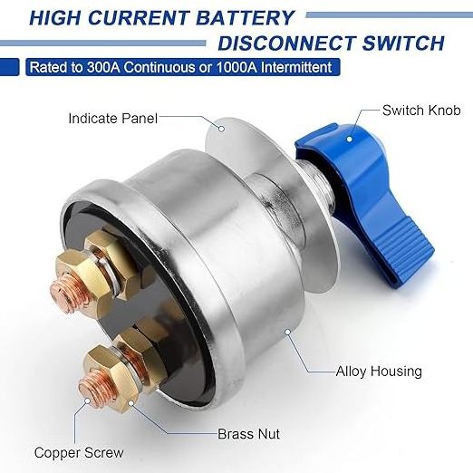 Battery Disconnect Switch 12V - 24V with Copper Contacts, Battery Switch for Car Vehicle RV Truck Boat Marine Outboards