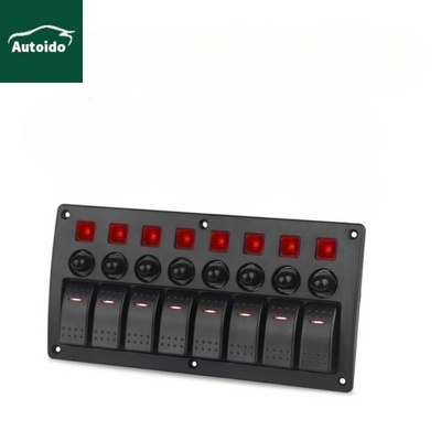 12V Marine ON/Off  IP66 Waterproof Circuit Breaker 8 Gang Car Red Toggle Rocker Switch Panel