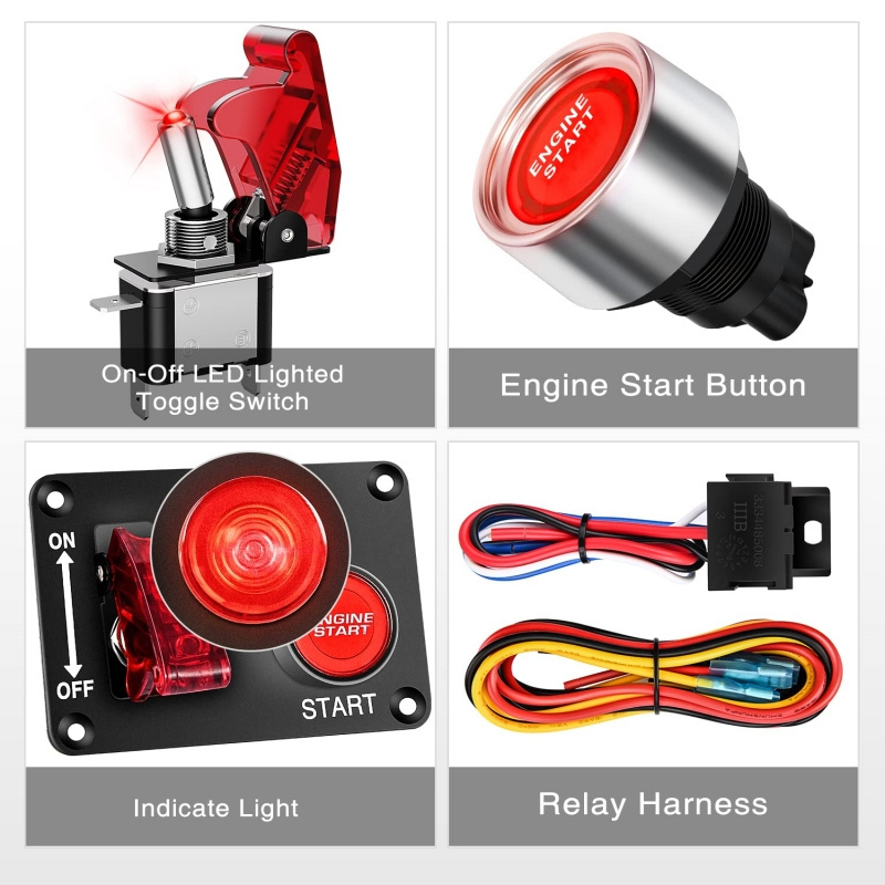 12V 2 in 1 Car Engine Start Push Button & LED Toggle Racing Car Red Ignition Toggle Switch Panel